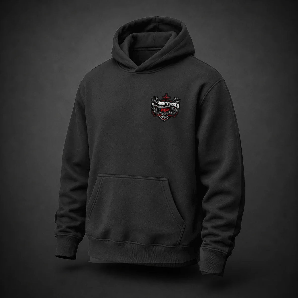 Midnight Forged Core Pullover Hoodie in Black - front angle
