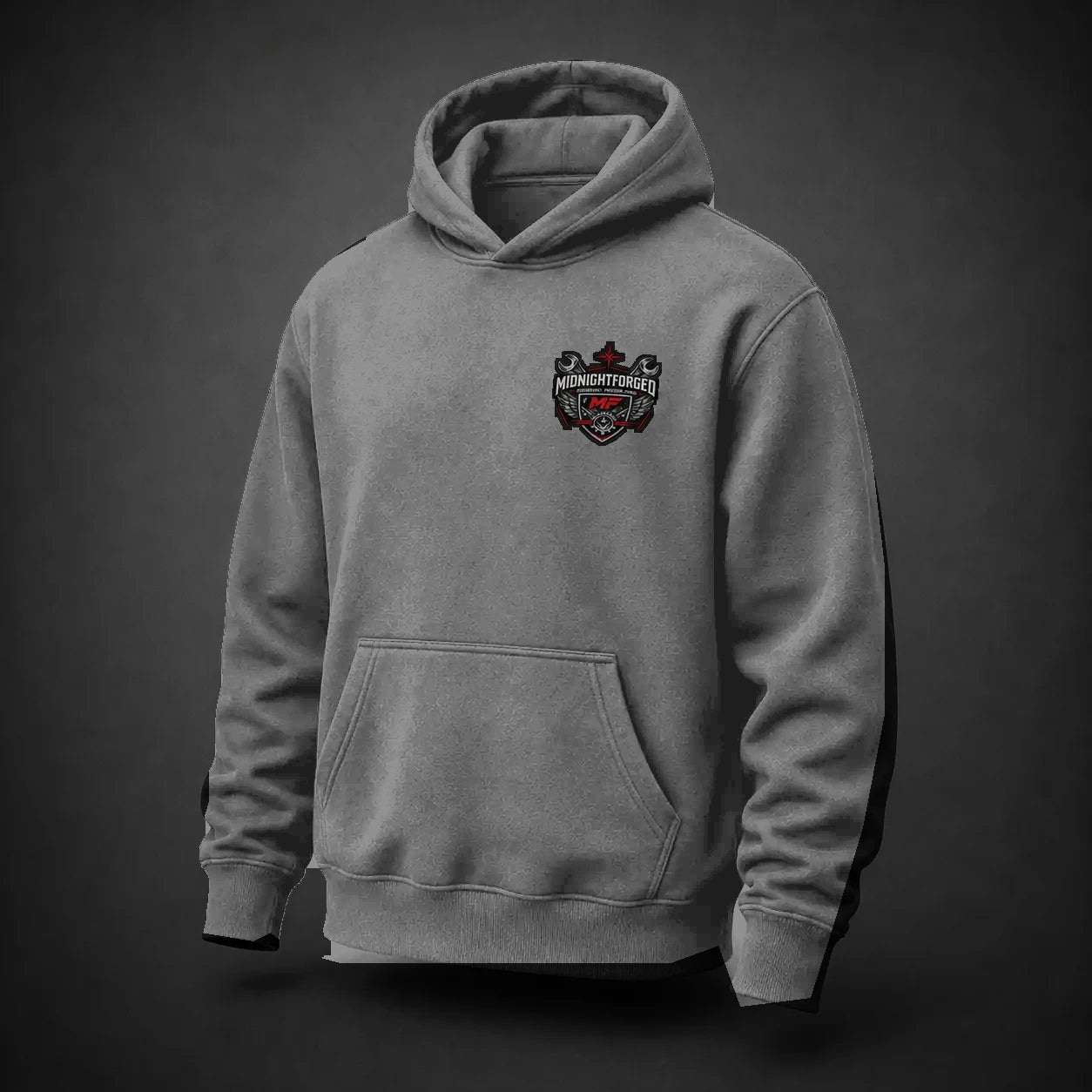 Midnight Forged Core Pullover Hoodie in Charcoal Heather - front angle