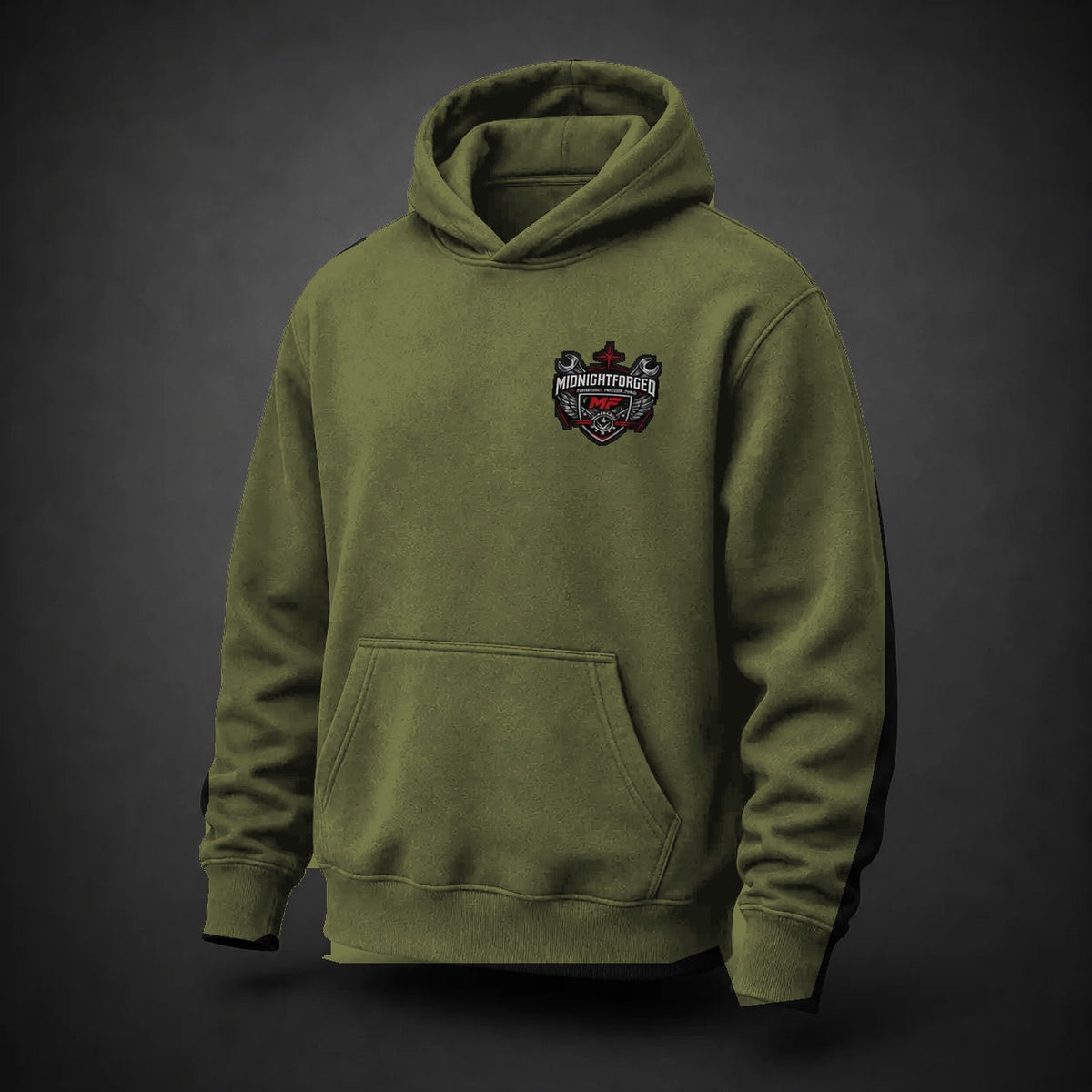 Midnight Forged Core Pullover Hoodie in Military Green - front angle