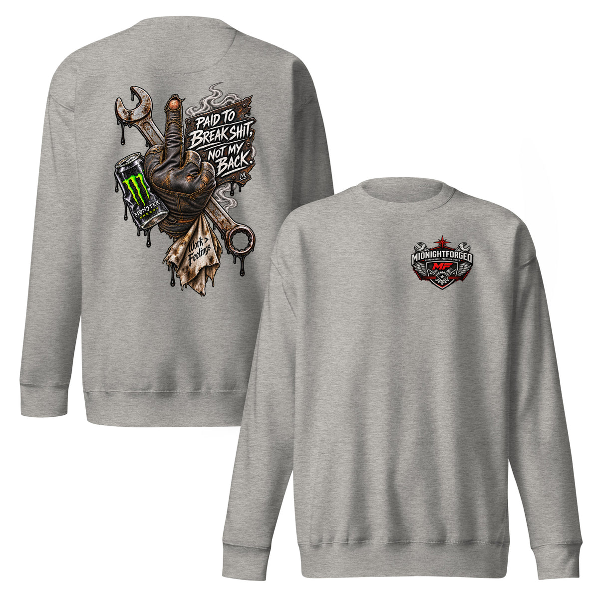 Midnight Forged Signature Crewneck in Carbon Grey - front and back