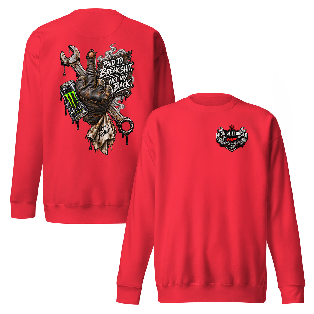 Midnight Forged Signature Crewneck in Team Red - front and back