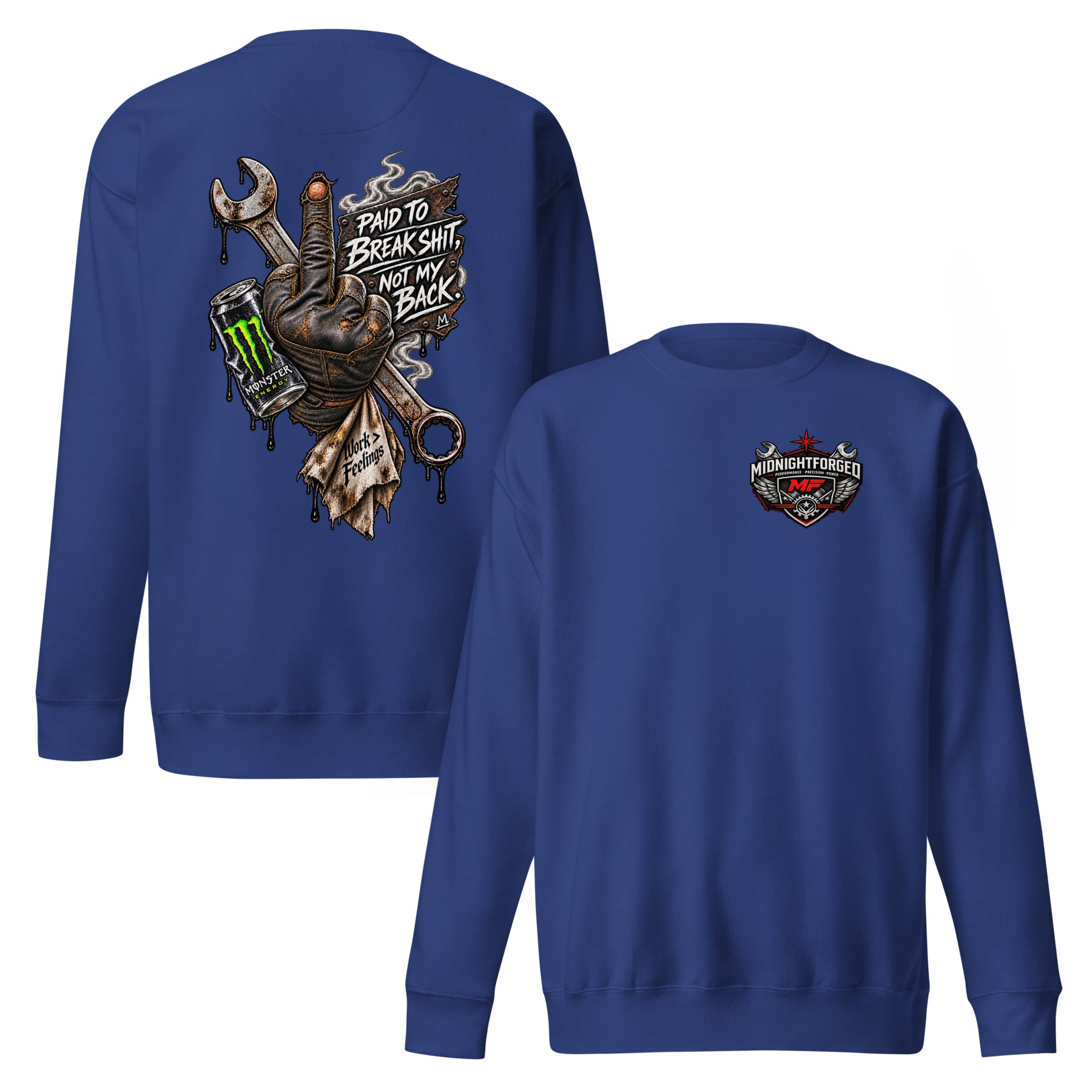 Midnight Forged Signature Crewneck in Team Royal - front and back